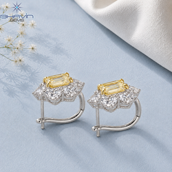 Emerald Cut Diamond Heart Cluster Earrings