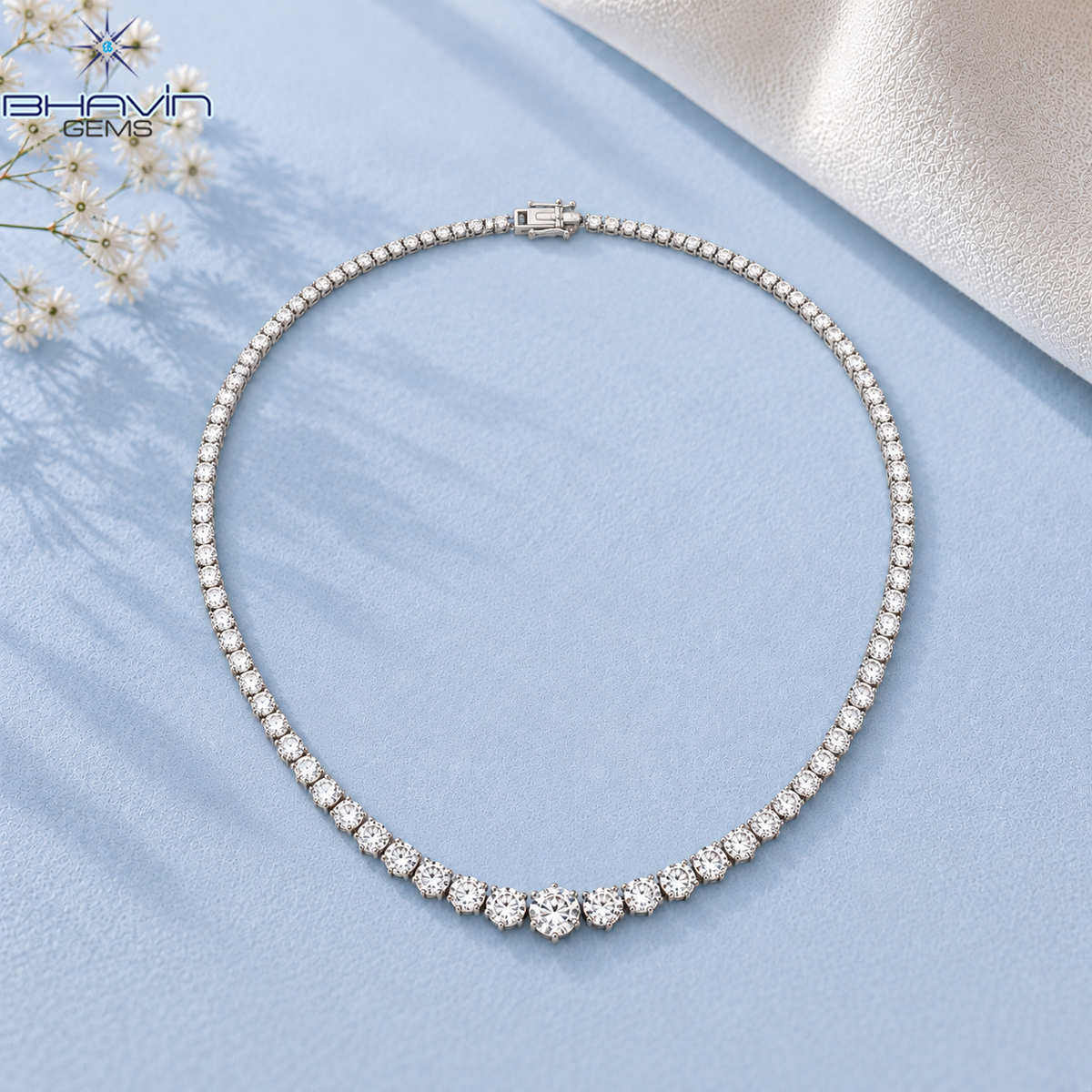 Graduated Round Diamond Tennis Necklace
