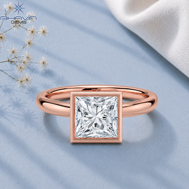Princess Cut Bezel Set Solitaire Engagement Ring in Rose Gold