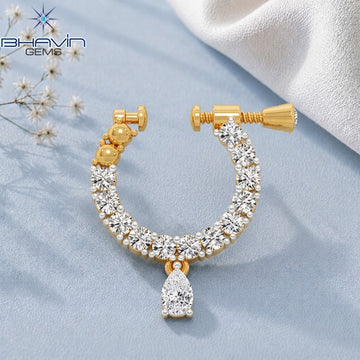Elegant Diamond Nath Nose Ring with Pear Drop and Beaded Accent