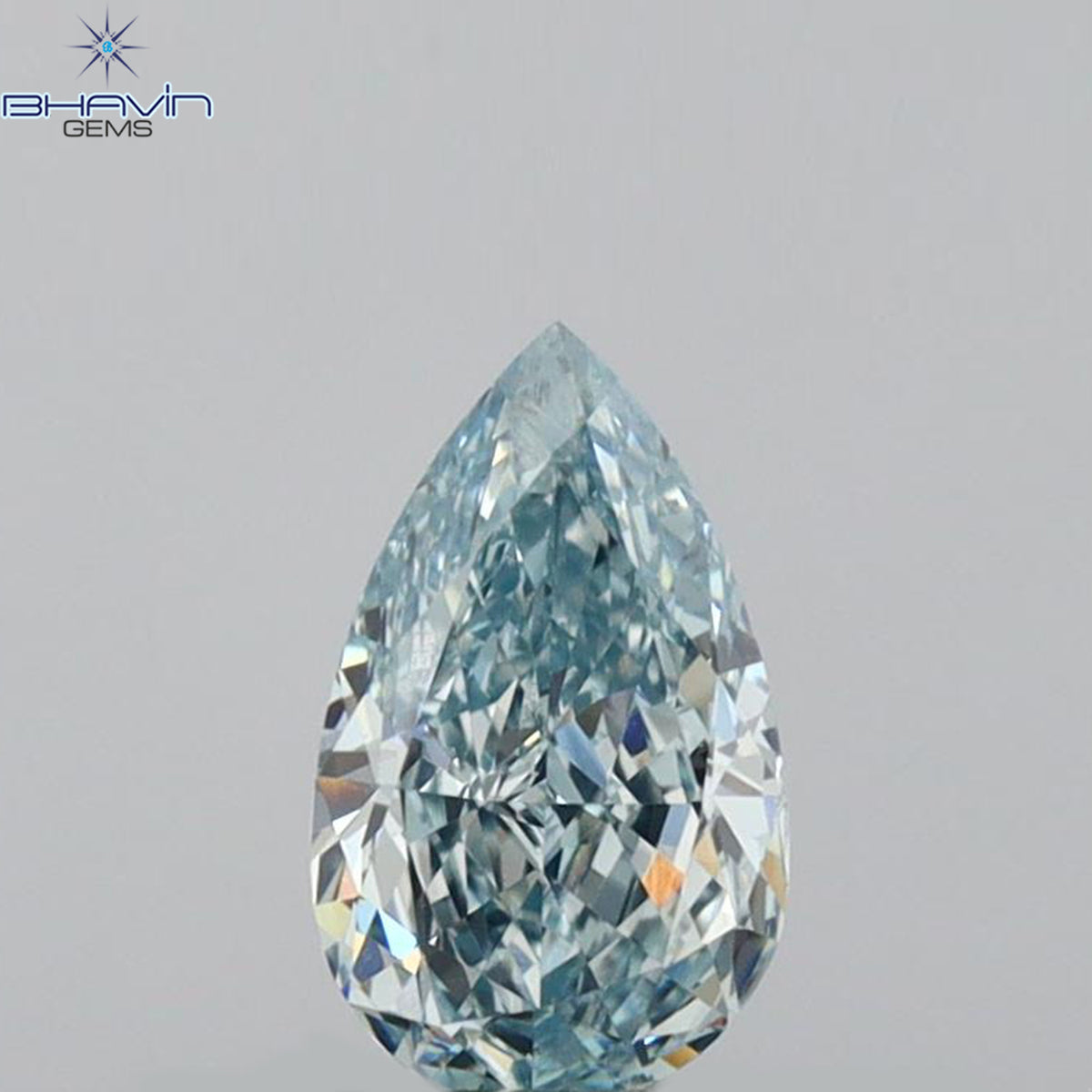 0.46 CT Natural Pear Diamond Enhanced Intense Blue Color Clarity VS1 (6.58 MM)
