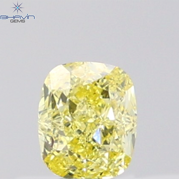 GIA Certified 0.60 CT Cushion Diamond Natural Yellow Color VS1 Clarity (5.21 MM)
