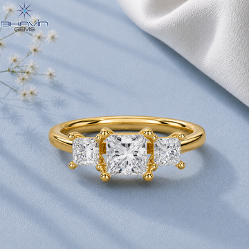 Princess Cut Three Stone Diamond Engagement Ring with Classic Polished Band