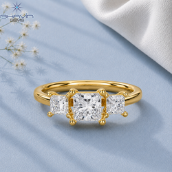Princess Cut Three Stone Diamond Engagement Ring with Classic Polished Band