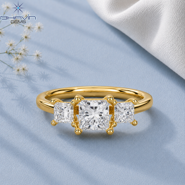 Princess Cut Three Stone Diamond Engagement Ring with Classic Polished Band