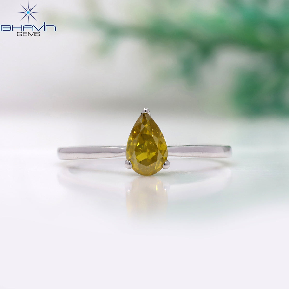 Pear-Shaped Fancy Yellow Diamond Solitaire Ring in White Gold