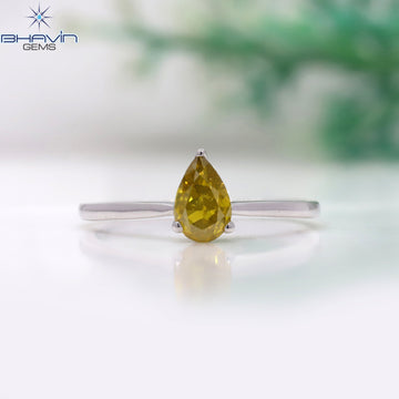 Pear-Shaped Fancy Yellow Diamond Solitaire Ring in White Gold