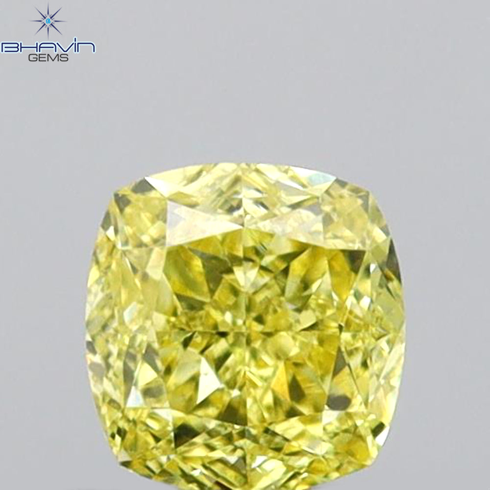 0.39 CT Cushion Shape Natural Loose Diamond Intense Yellow Color VS2 Clarity (4.17 MM)