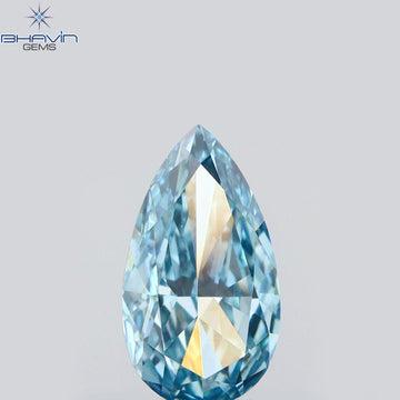 0.41 CT Natural Pear Diamond Enhanced Intense Blue Color Clarity VS1 (6.56 MM)