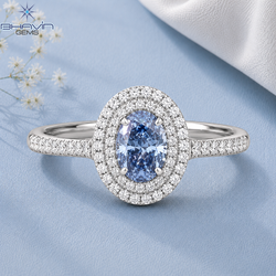 Celestial Blue Oval Double Halo Diamond Ring