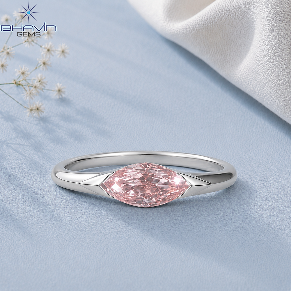 Elegant Marquise Cut Pink Diamond Solitaire Engagement Ring