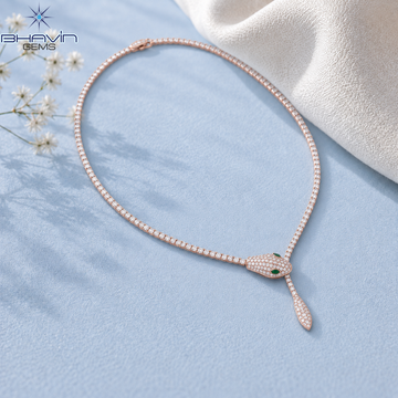 Diamond Serpent Tennis Necklace with Green Eye Accents