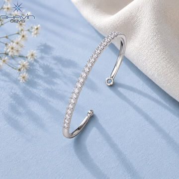 Sleek Round Diamond Open Cuff Bangle Bracelet