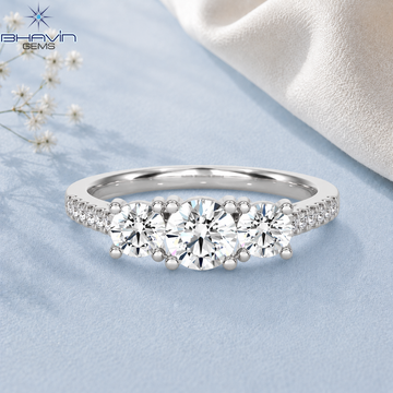 Elegant Three Stone Round Diamond Engagement Ring with Pavé Band Setting