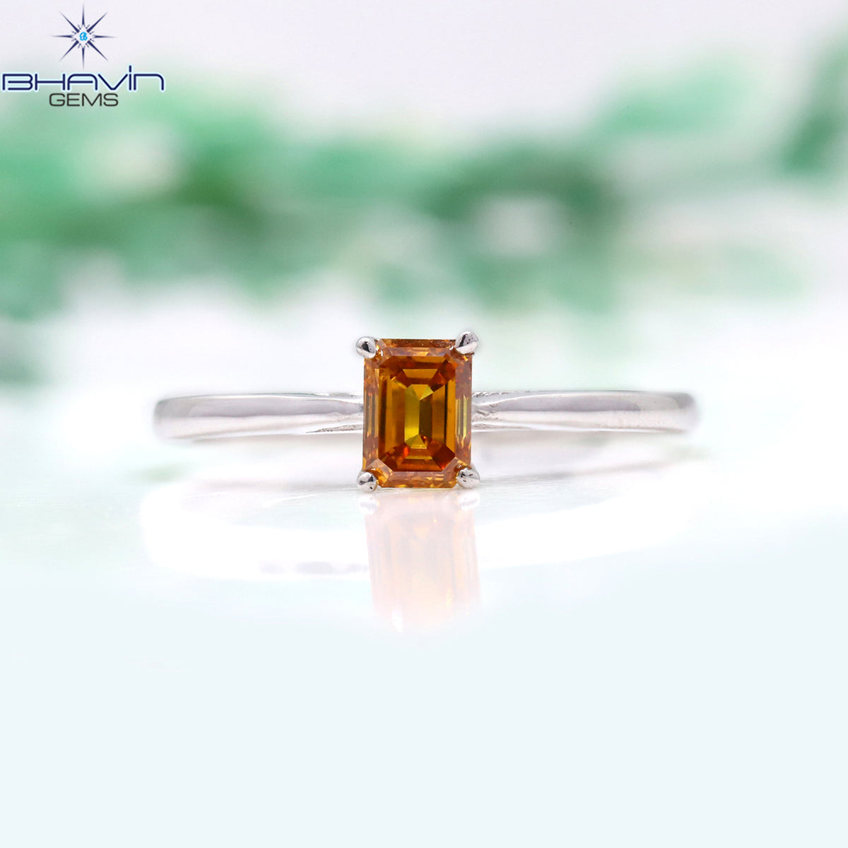 Classic Emerald Cut Orange Diamond Solitaire