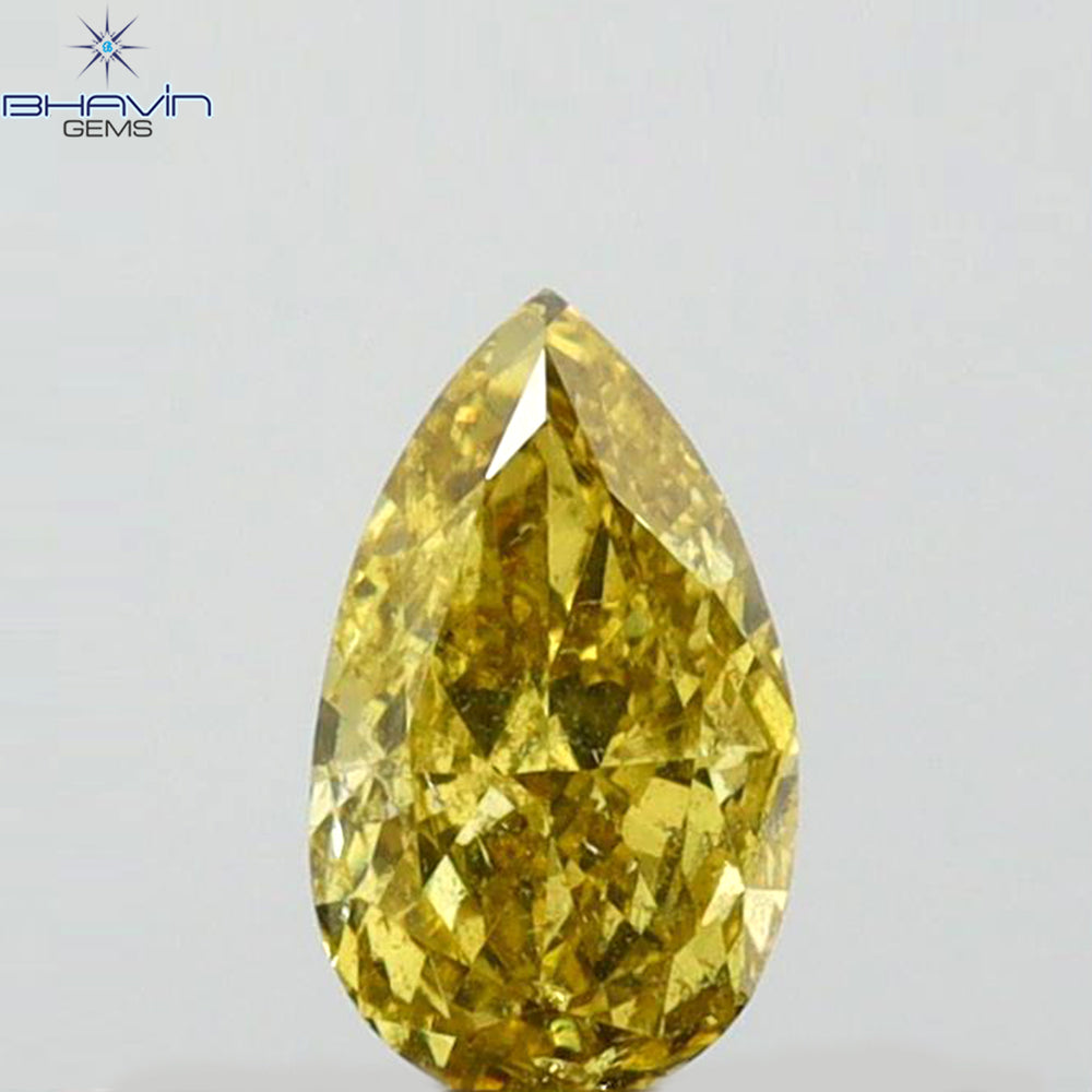 0.30 CT Pear Shape Natural Diamond Green (Chameleon) Color SI1 Clarity (5.49 MM)