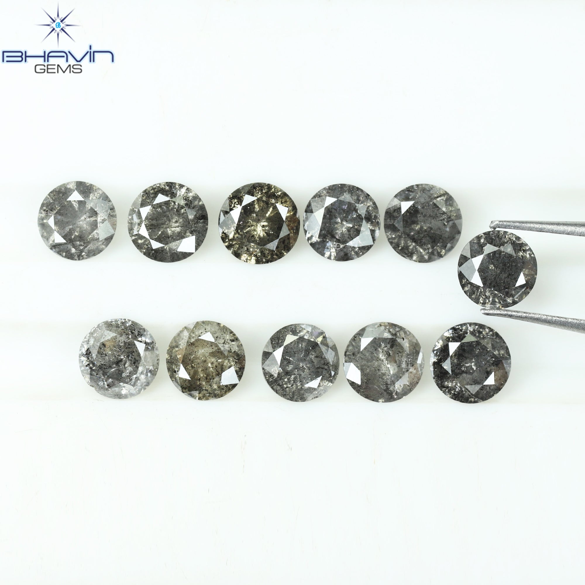 3.12 CT/11 Pcs Round Shape Natural Loose Diamond Salt And pepper Color I3 Clarity (4.25 MM)