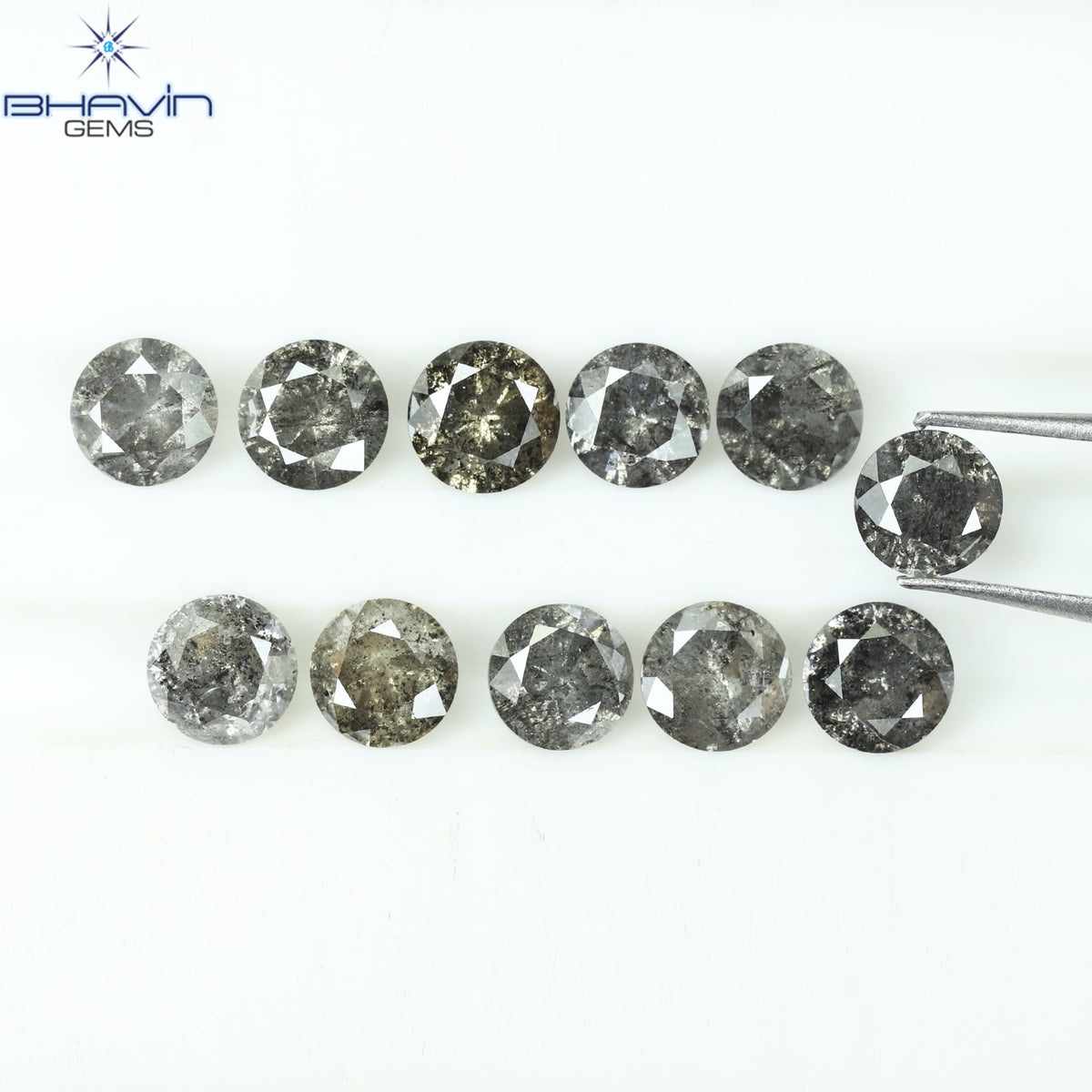 1.00 CT/6 個 ラウンド シェイプ ナチュラル ルース ダイヤモンド ソルト アンド ペッパー カラー I3 クラリティ (3.52 MM)