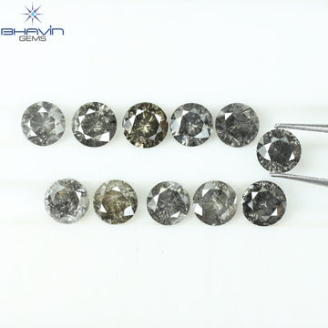 1.00 CT/6 個 ラウンド シェイプ ナチュラル ルース ダイヤモンド ソルト アンド ペッパー カラー I3 クラリティ (3.52 MM)