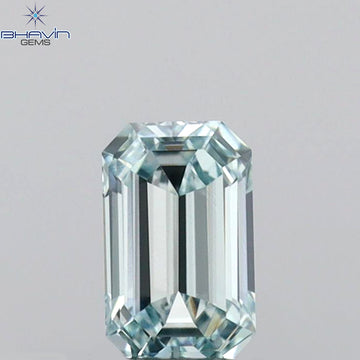 0.38 CT エメラルド シェイプ ナチュラル ダイヤモンド グリーンがかったブルー カラー VS1 クラリティ (4.87 MM)