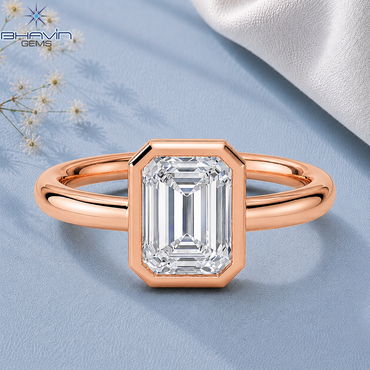 Emerald Cut Bezel Set Solitaire Engagement Ring in Rose Gold
