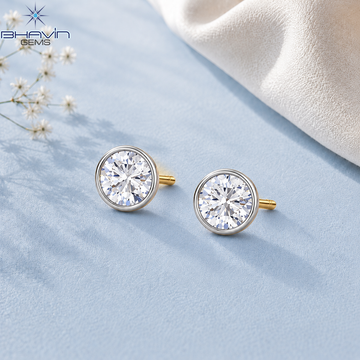 Classic Round Diamond Bezel Set Stud Earrings