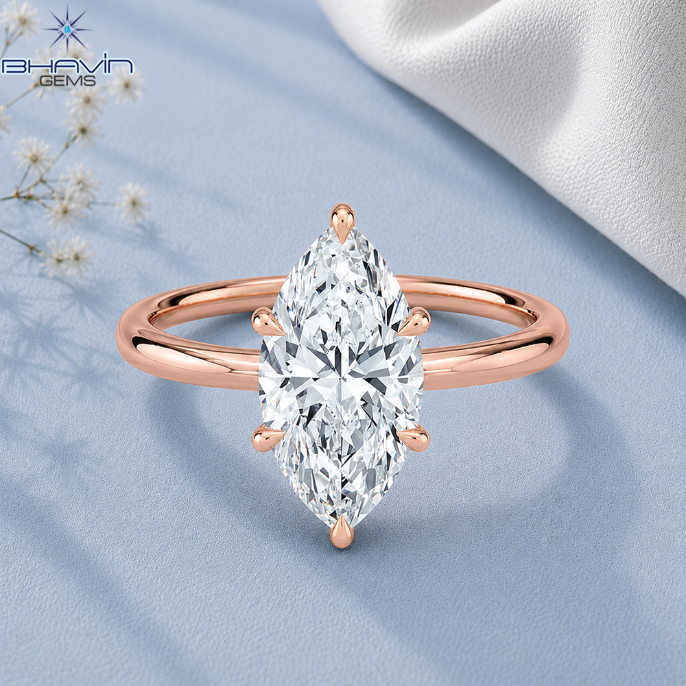 Marquise Cut Solitaire Engagement Ring with 6-Prong Sculpted Basket in Rose Gold