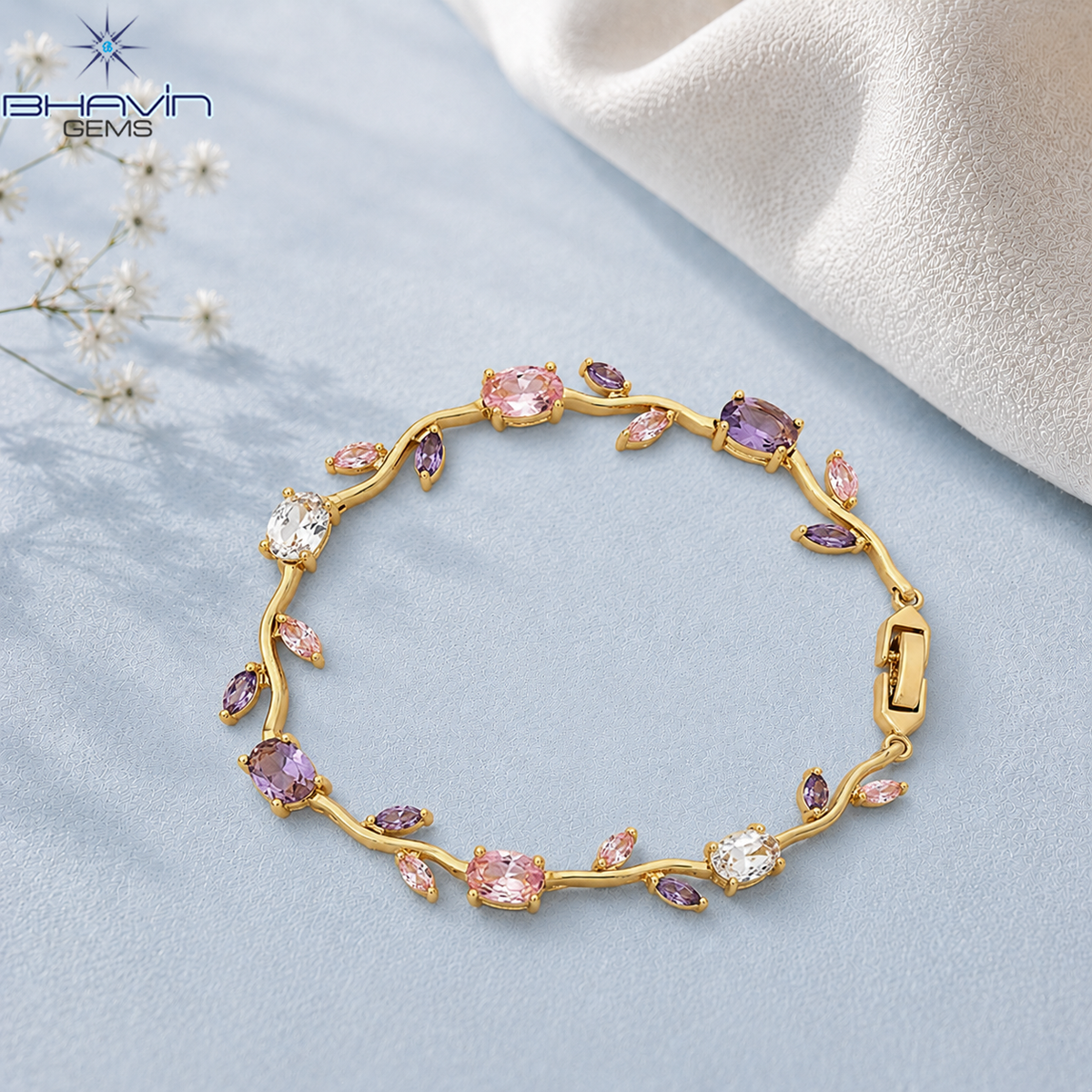 Floral Vine Multicolor Diamond Bracelet