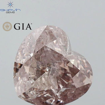 GIA Certified 1.04 CT Heart Diamond Brown Pink Color Natural Loose Diamond  (5.62 MM)