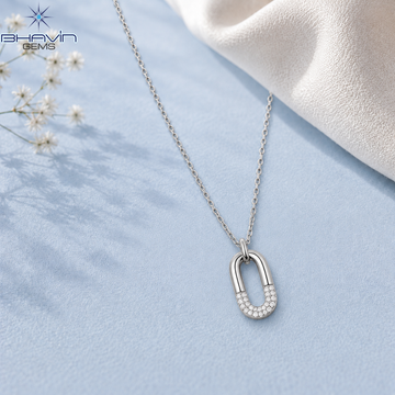 Modern Oval Link Diamond Pendant Necklace with Pave Accent