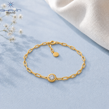 Round Diamond Bezel Paperclip Chain Bracelet