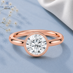 Round Brilliant Cut Bezel Set Solitaire Engagement Ring in Rose Gold