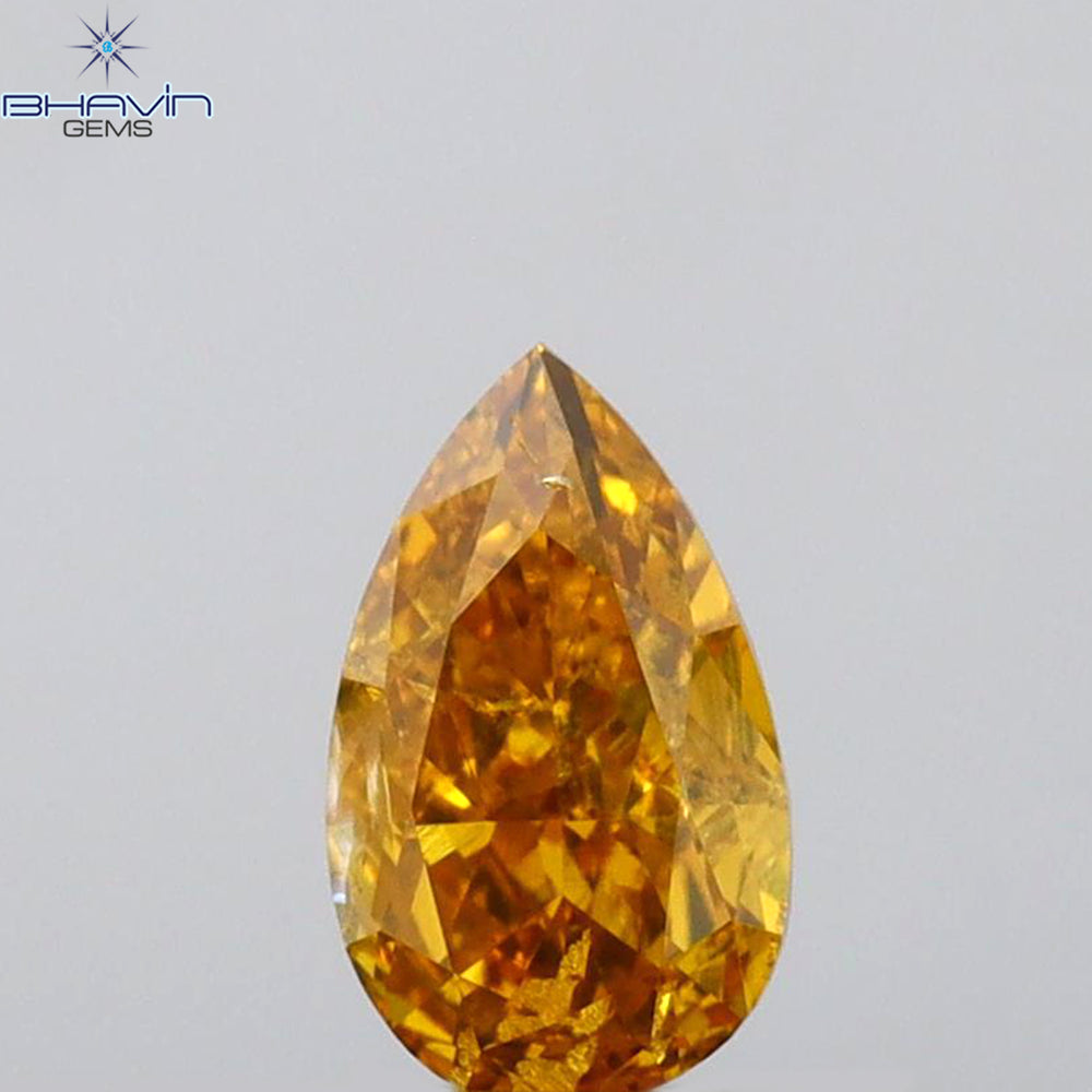 0.50 CT Pear Shape Natural Diamond Orange Color SI2 Clarity (6.31 MM)