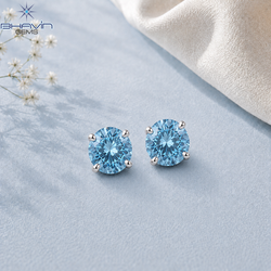 Brilliant Blue Round Diamond Stud Earrings