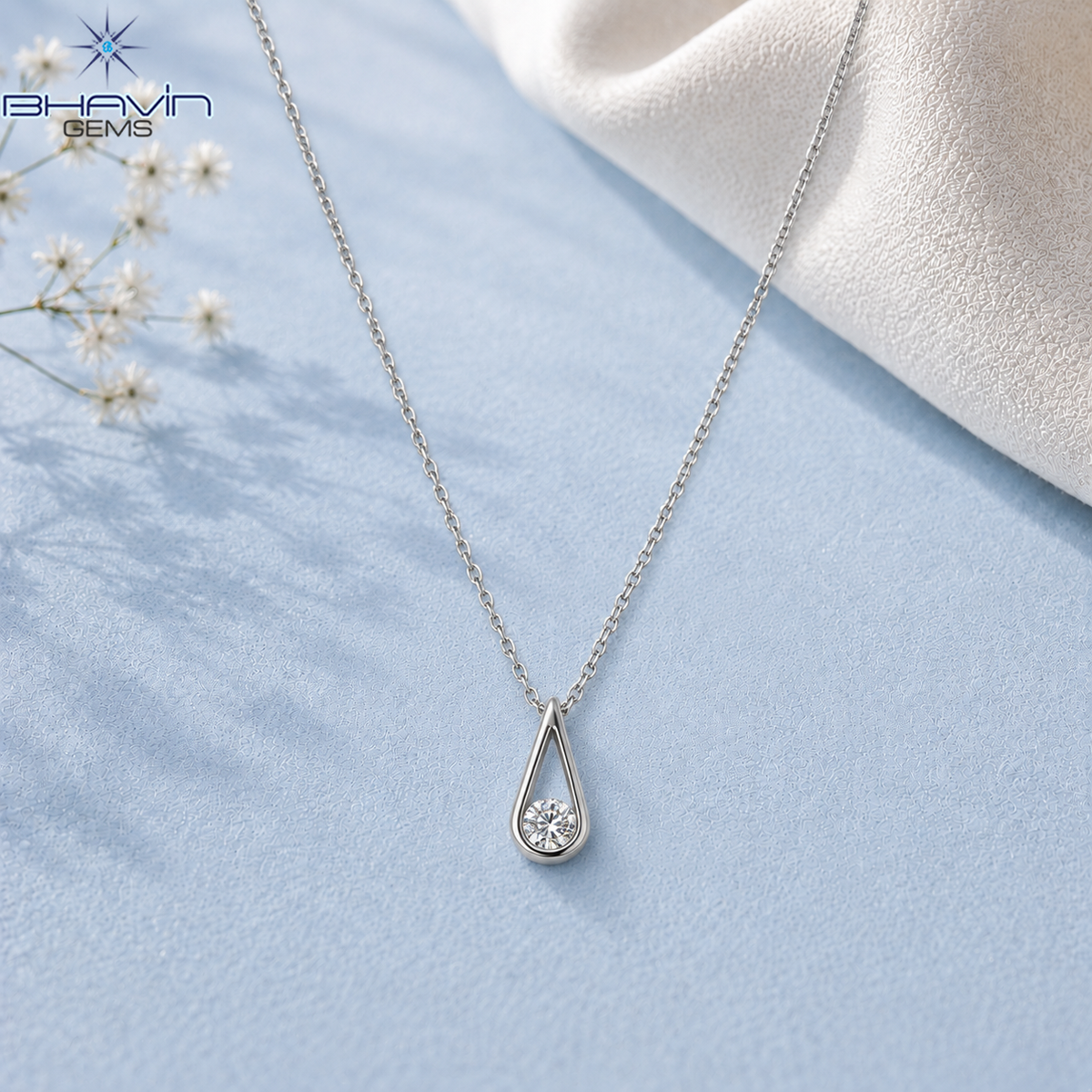 Elegant Open Teardrop Round Diamond Pendant Necklace