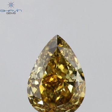 0.59 CT Pear Shape Natural Diamond Orange Yellow Color VS2 Clarity (6.50 MM)