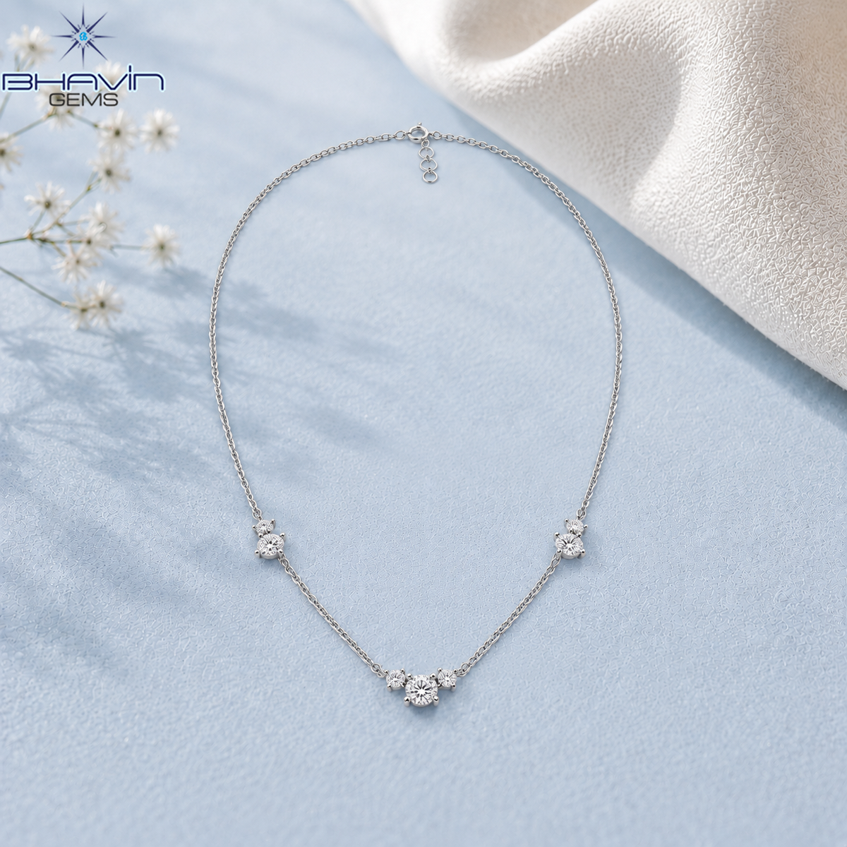 Three Cluster Round Diamond Delicate Chain Necklace