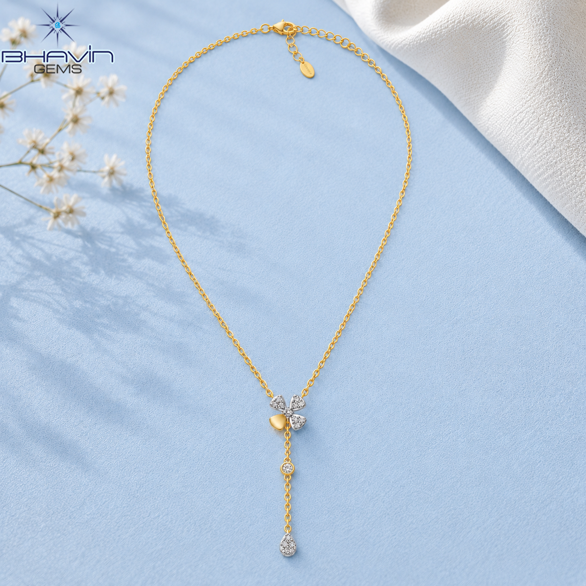 Diamond Clover Drop Necklace with Pear-Shaped Dangle