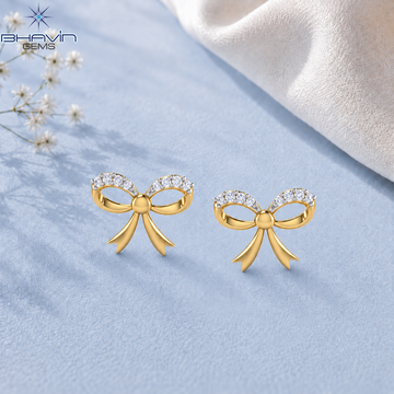 Sparkling Diamond Bow Ribbon Stud Earrings