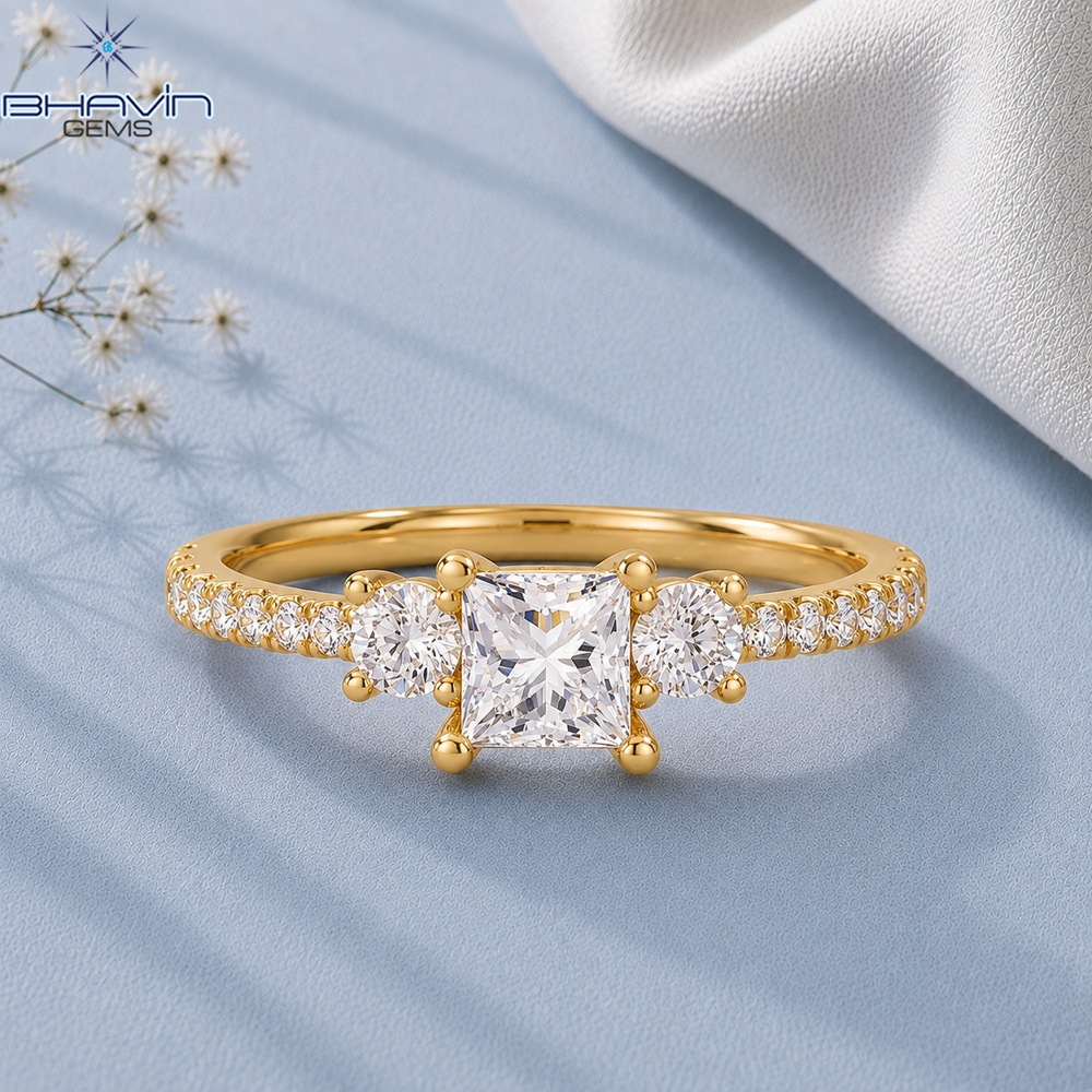 Elegant Princess Cut Three Stone Diamond Ring