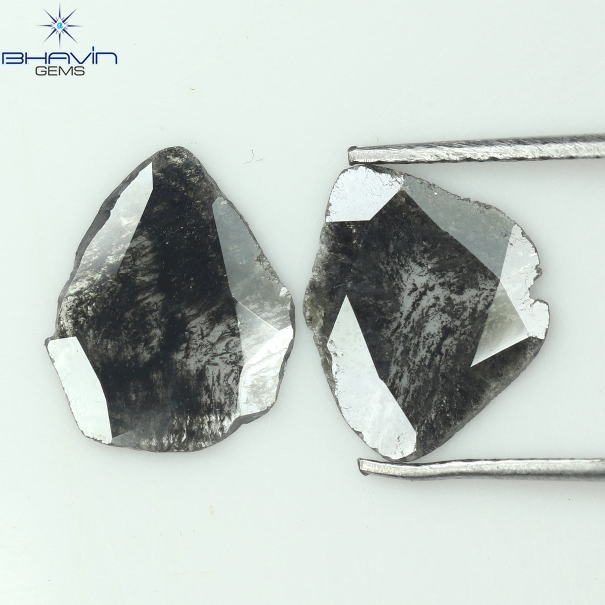 1.37 CT/2 Pcs Natural Slice Diamond Salt and Pepper Color Clarity I3 (12.93 MM)