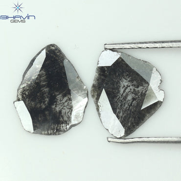 1.37 CT/2 Pcs Slice Shape Natural Diamond Salt And Pepper Color I3 Clarity (12.93 MM)