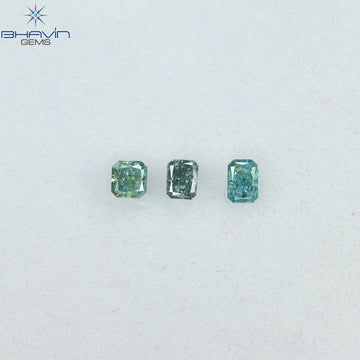 0.29 CT/3 Pcs Radiant Diamond Blue Color Natural Diamond Clarity SI2 (3.18 MM)