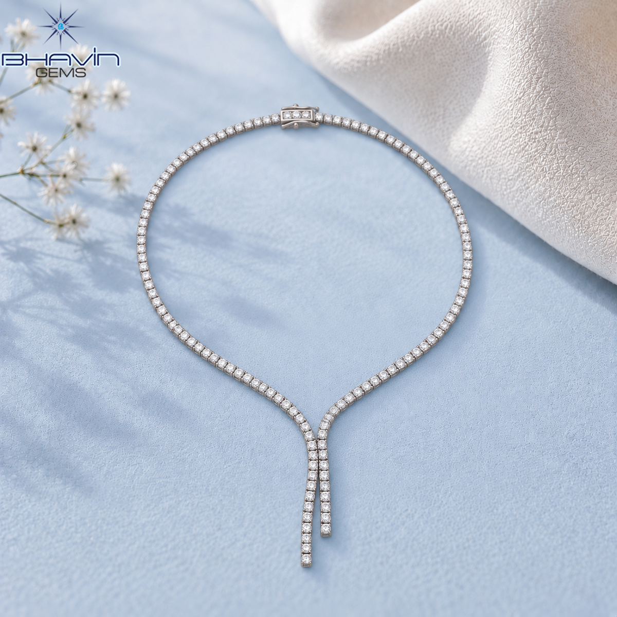 Lariat Drop Round Diamond Tennis Necklace