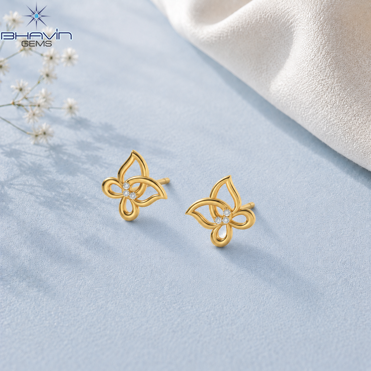 Elegant Openwork Butterfly Diamond Accent Stud Earrings