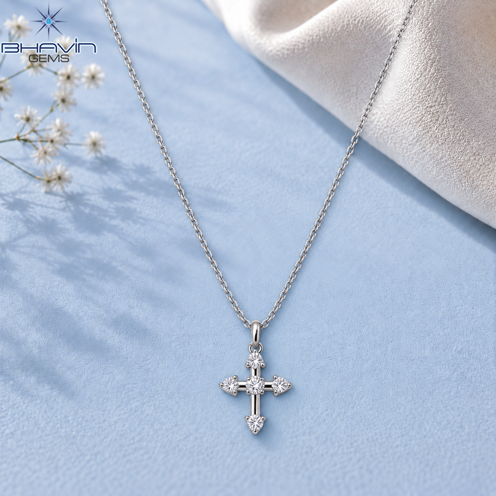 Sparkling Cross Pendant with Five-Stone Design