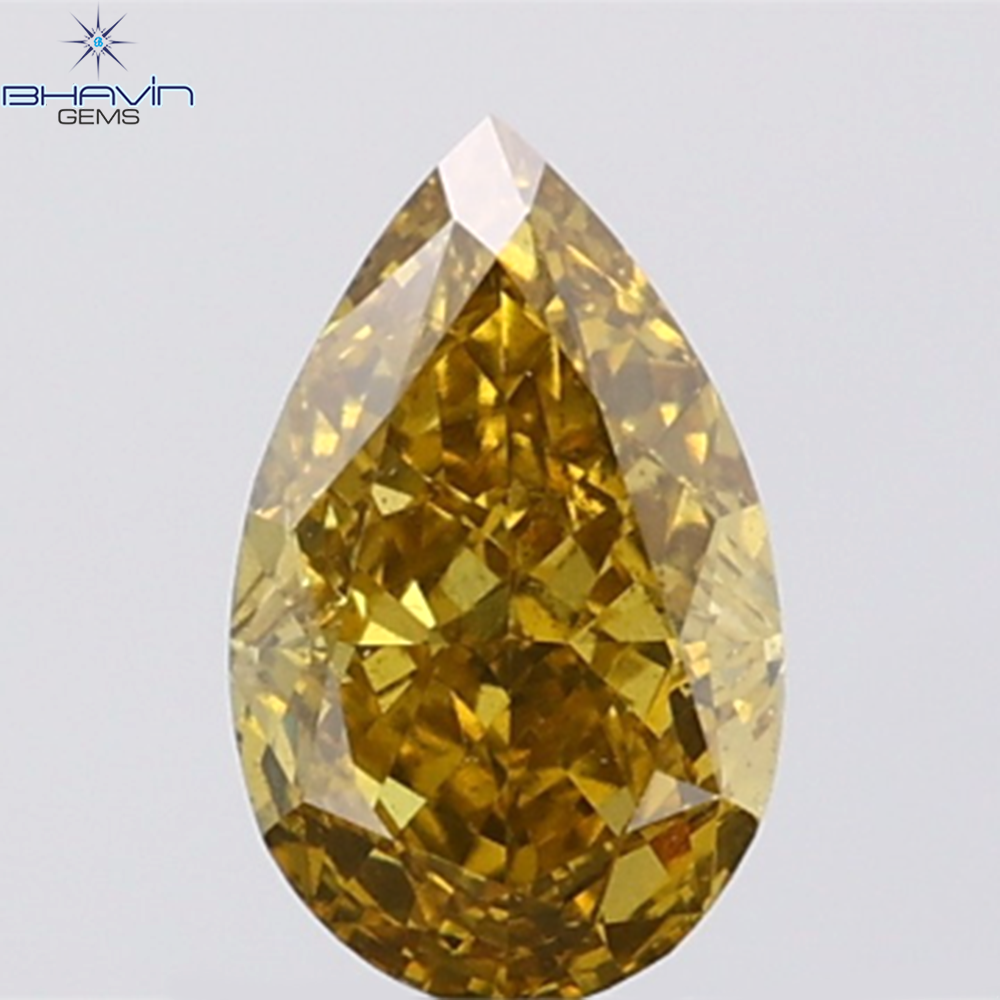 GIA Certified 1.20 CT Pear Diamond Natural Brownish Greenish Yellow Color SI2 Clarity (8.82 MM)