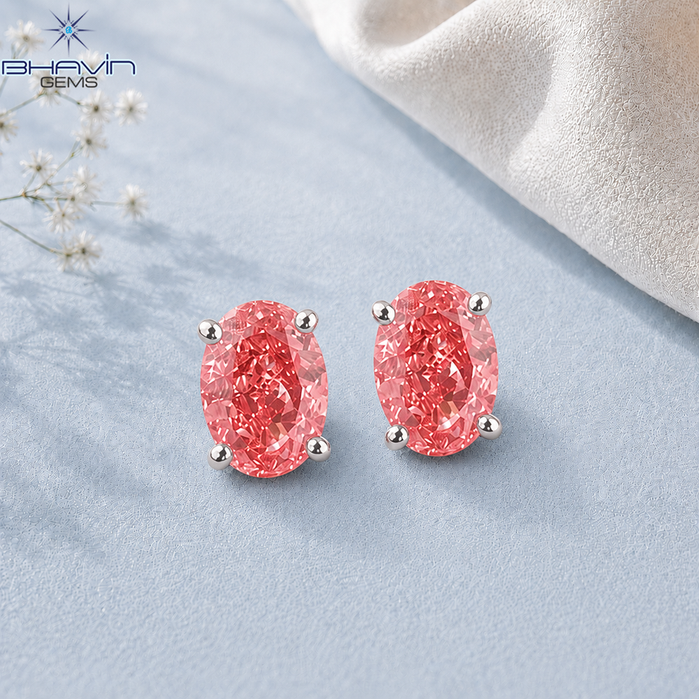 Blush Pink Oval Diamond Classic Stud Earrings