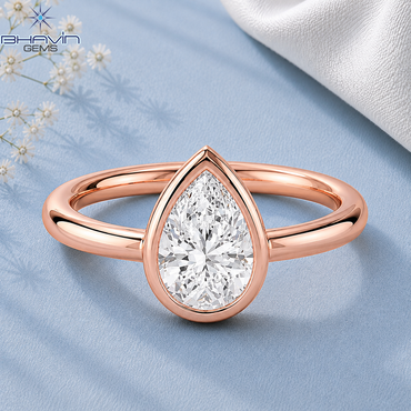 Pear Cut Bezel Set Solitaire Engagement Ring in Rose Gold