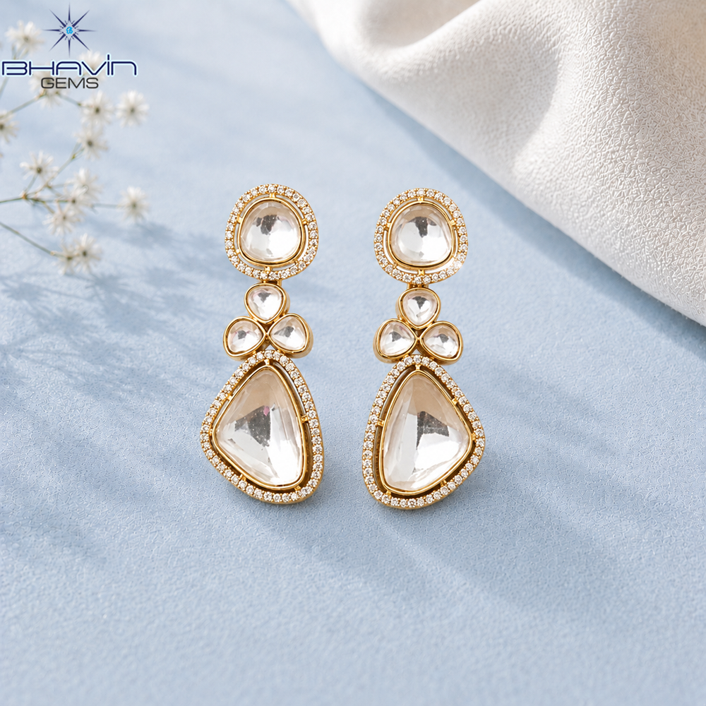 Polki Halo Drop Earrings with Artistic Cluster Design